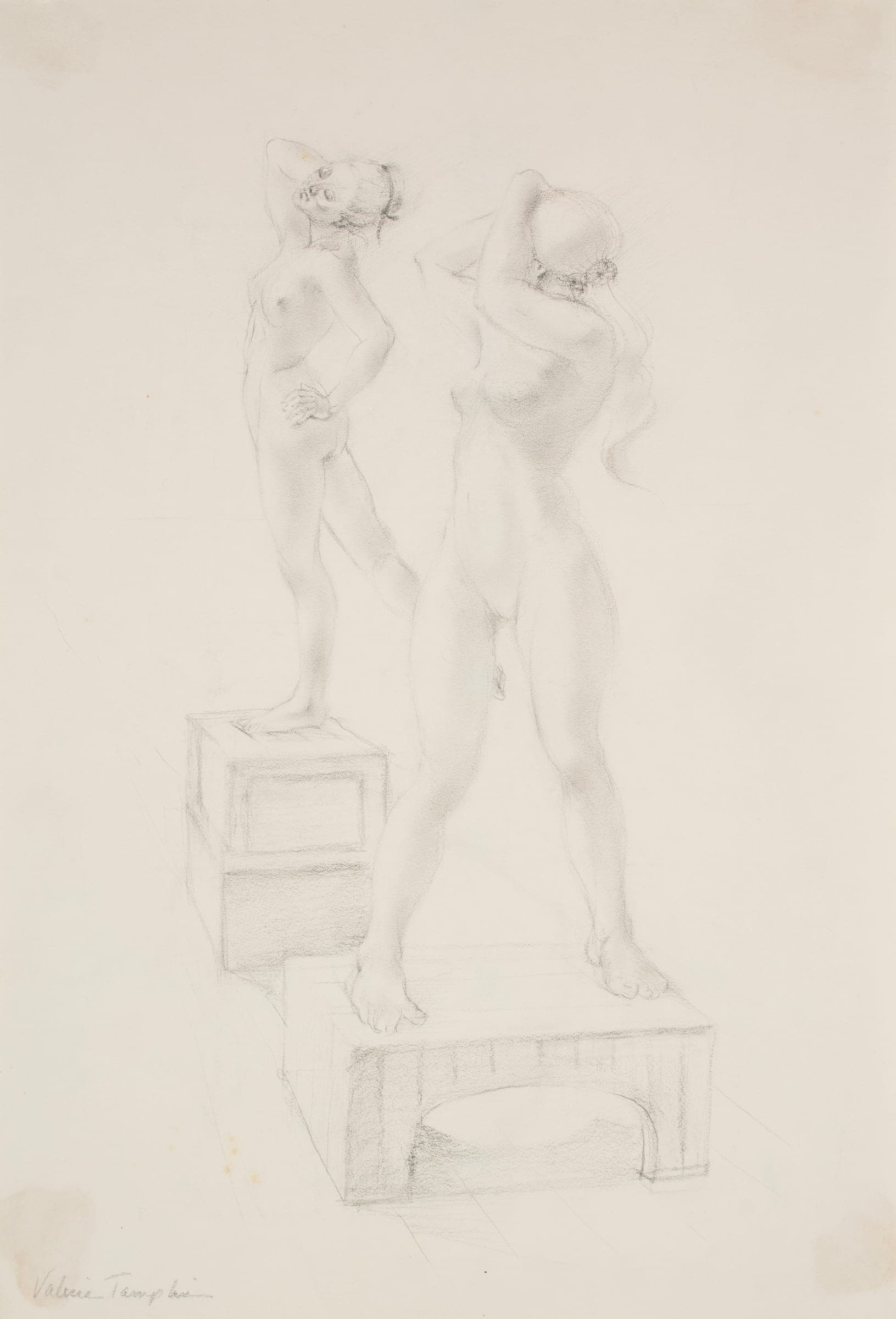 Two Figures on Pedestals by Valerie Tamplin
